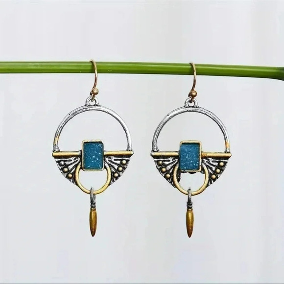 Turquoise Boho Circle Dangle Earrings - Picture 1 of 7